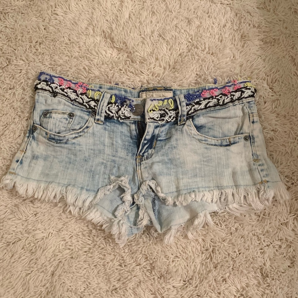 Vintage Havana Beaded Super Short Denim Shorts